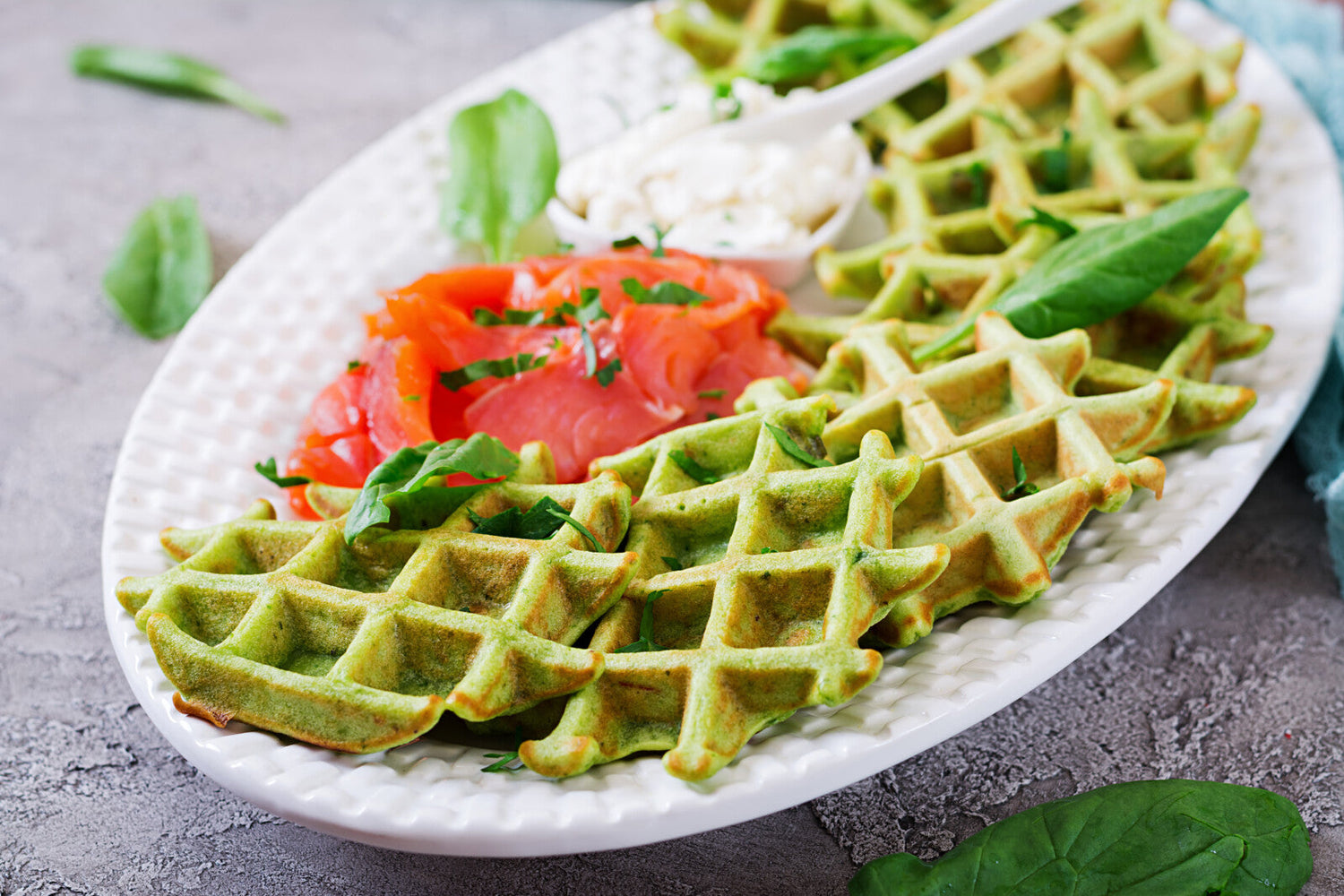 Gaufres salées au pesto d’épinards