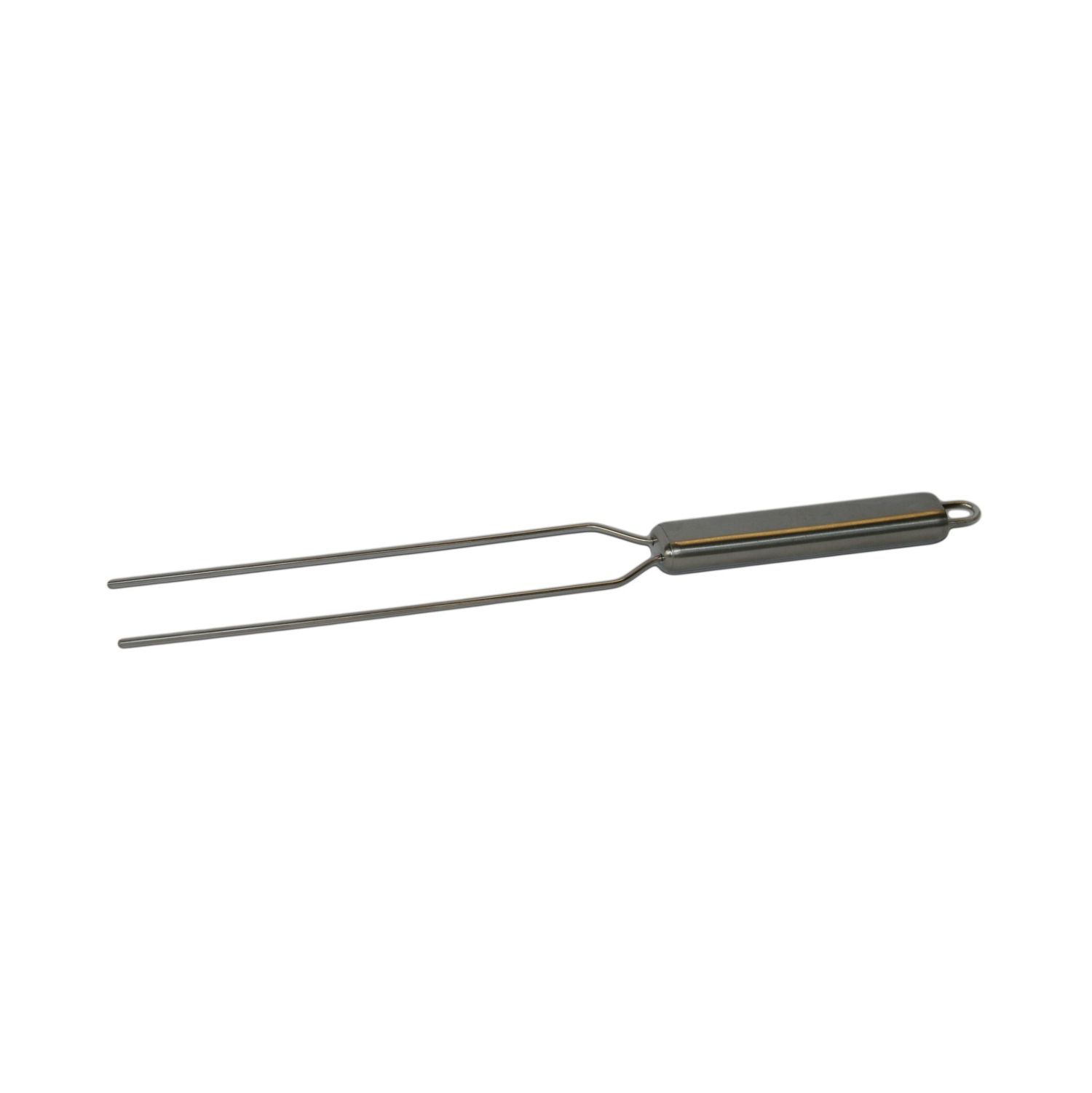 La Fourchette à gaufre est un outil métallique à long manche et à deux pointes, ressemblant à une aiguille d'inoculation de laboratoire, isolée sur fond blanc.