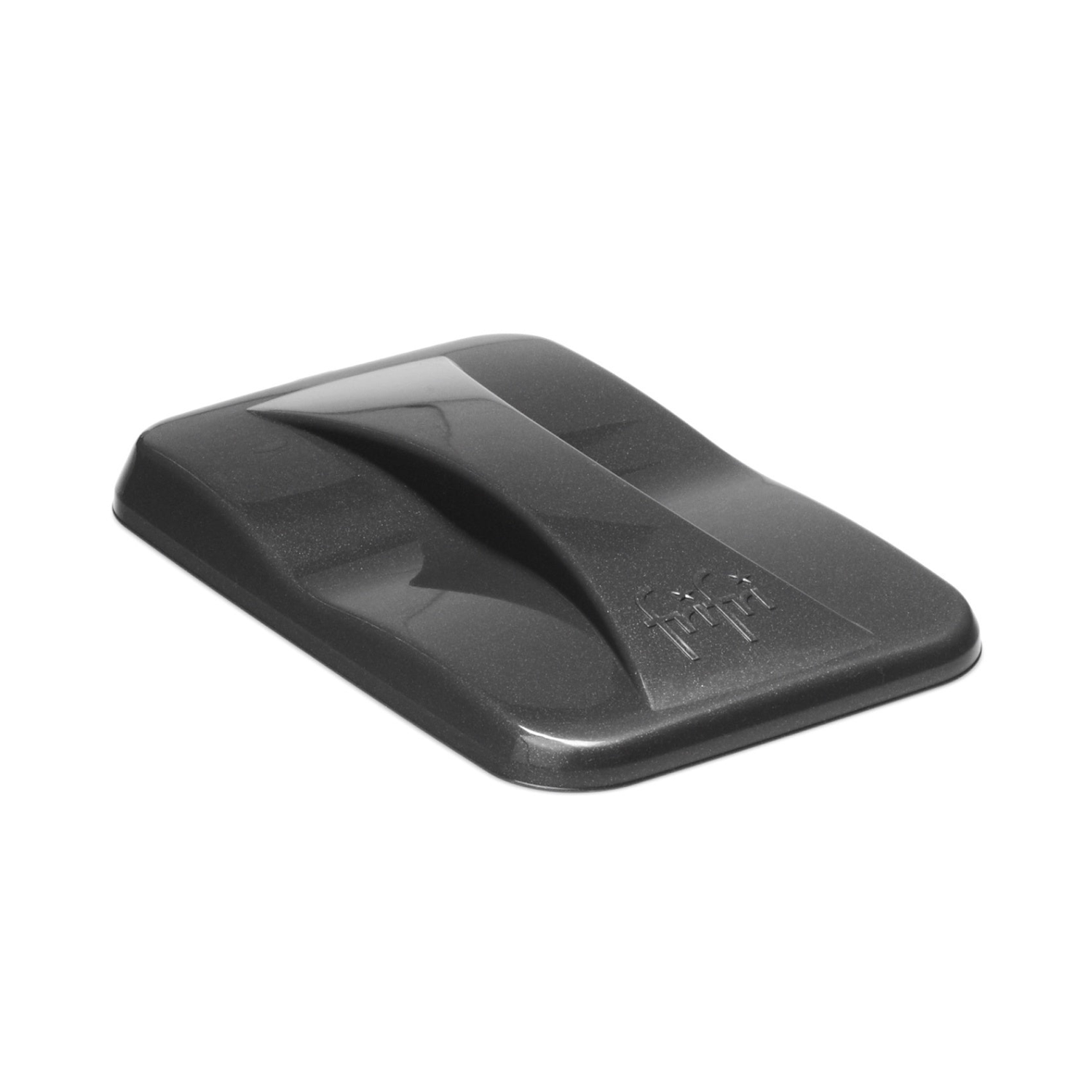 Couvercle de rangement rectangulaire en plastique noir pour Friteuse Expert 2,5L avec un centre surélevé et trois petites icônes en relief dans un coin, sur fond blanc.