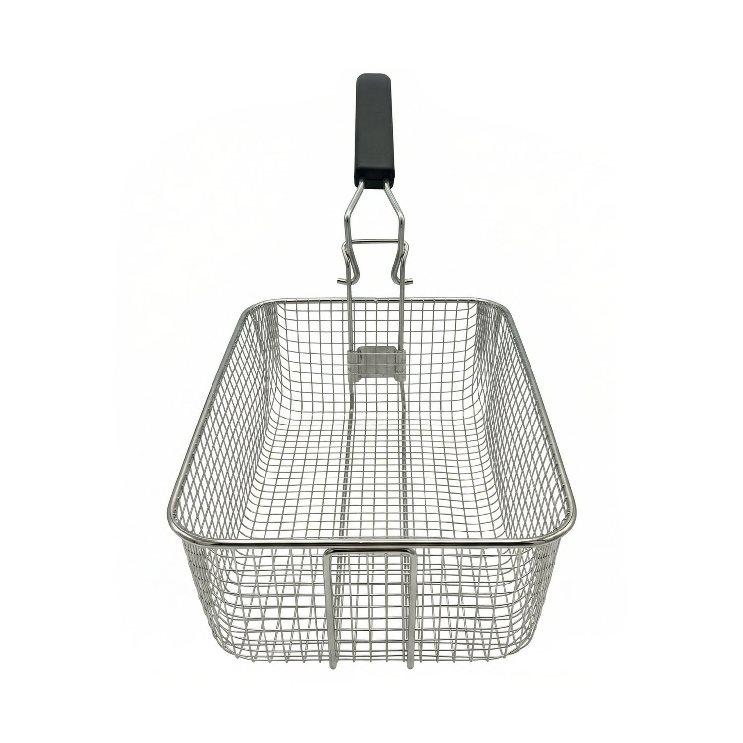 Un Panier pour friteuse Expert 3,5L rectangulaire avec une poignée noire est montré du dessus sur un fond blanc, idéal comme panier de remplacement ou pour une utilisation avec des pièces détachées friteuse.