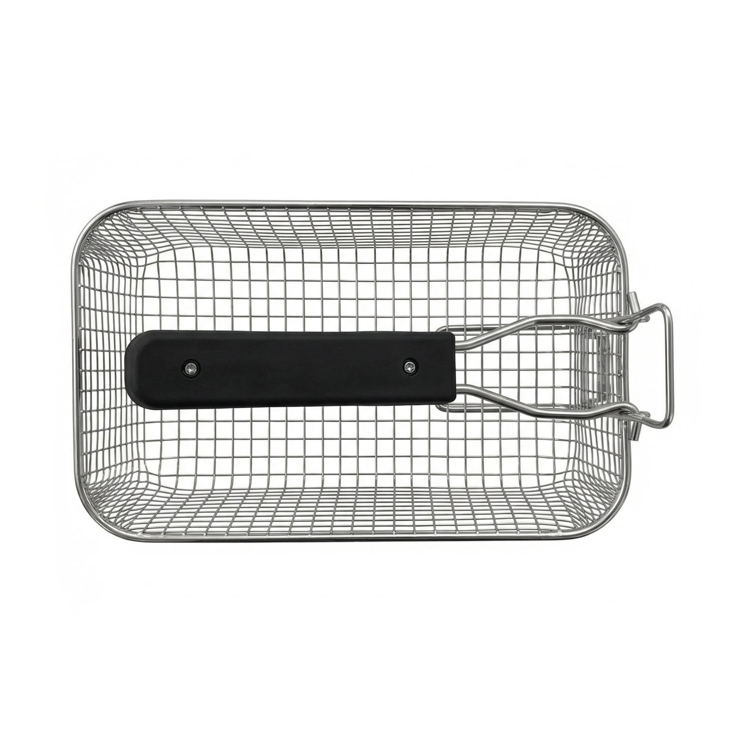 Panier pour friteuse Expert 2,5L rectangulaire avec poignée noire et boucles métalliques, vue de dessus sur fond blanc - compatible avec F1900, idéal comme pièce de rechange pour votre friteuse.