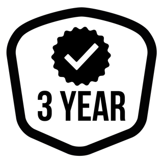 Badge noir et blanc représentant une coche à l'intérieur d'un sceau au-dessus du texte 3 YEAR, indiquant une garantie de trois ans.