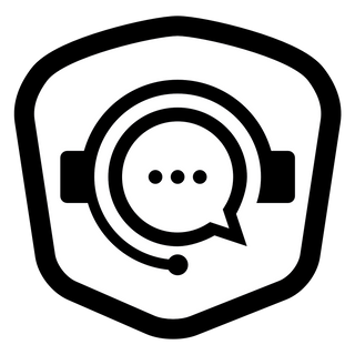 Icône en noir et blanc d'un visage de robot portant des écouteurs avec un microphone, symbolisant l'intelligence artificielle ou un assistant virtuel.