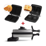 Gaufrier et appareil à panini noir et argenté.