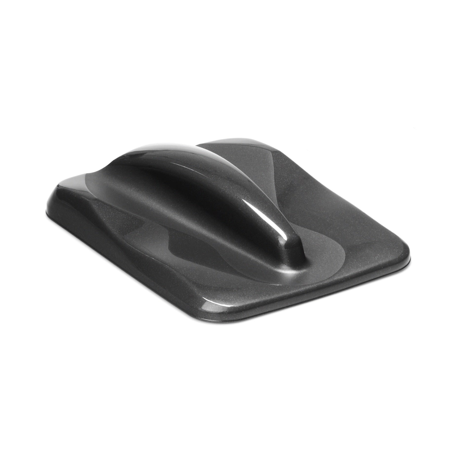 Antenne de toit automobile noire et incurvée, avec une base rectangulaire et un design aérodynamique en forme d'aileron, rappelant le Couvercle de rangement élégant de la Friteuse Expert 3,5L.