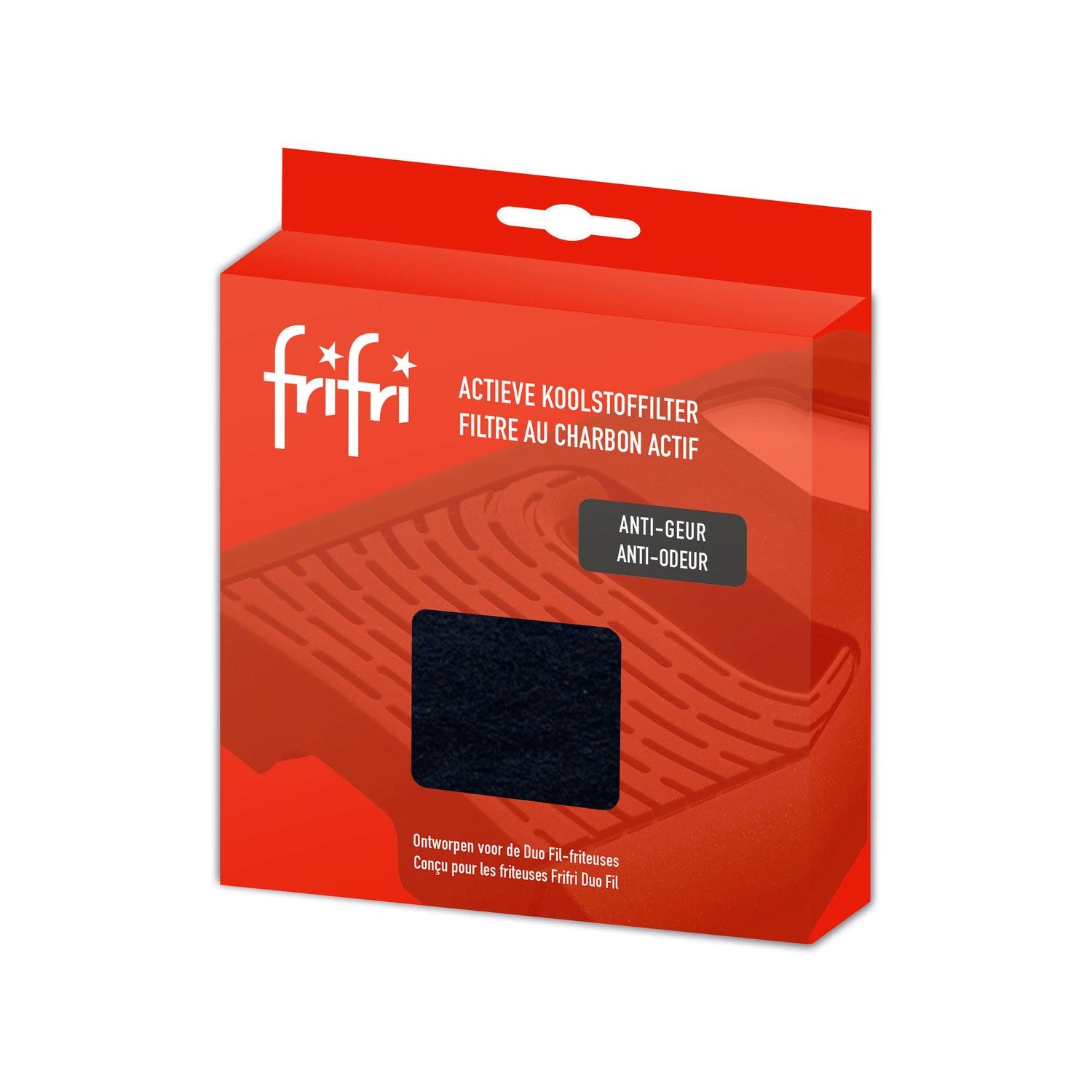 Emballage rouge pour filtre à charbon actif Frifri.