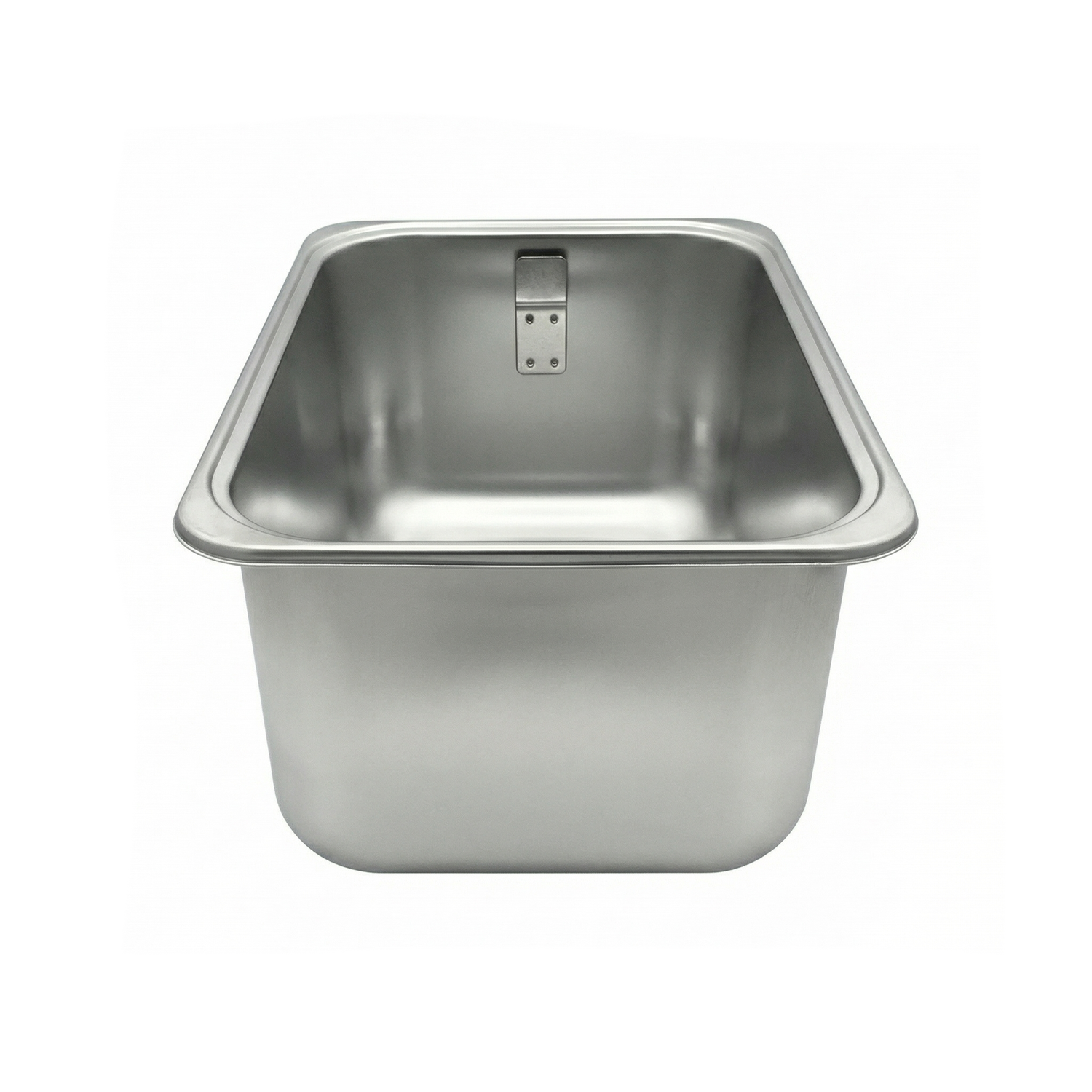 Cuve pour friteuse Expert 4,5L en acier inoxydable avec bords arrondis, support de fixation arrière, idéale comme pièce détachée. Présentée sur fond blanc.
