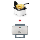 L'offre Pack : Étudiant est présentée avec une friteuse 3L remplie de frites et un gaufrier, séparés par un signe plus rouge.