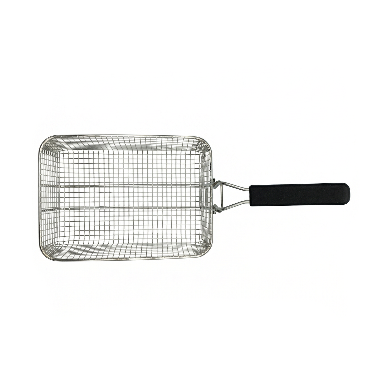 Panier à friture rectangulaire en fil métallique avec poignée noire, photographié sur fond blanc - Panier pour friteuse Expert 3,5L est idéal pour votre friteuse ou comme panier de remplacement.
