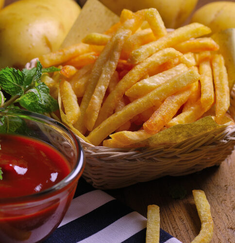 Traditional French fries with ketchup